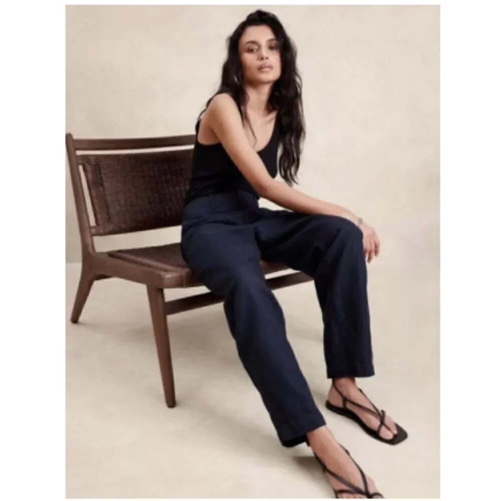 Banana Republic MYA Cotton Linen CARGO Navy Blue Pants Size 4 #882900 RT$130
